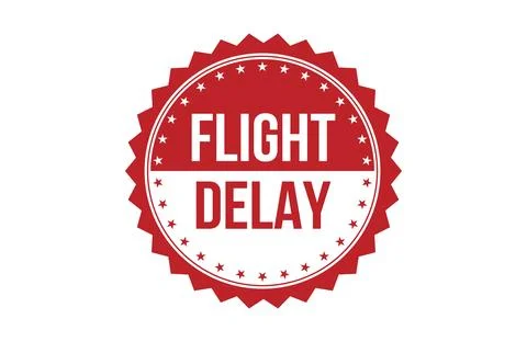 Flight delay red ribbon label banner. Stock Illustration