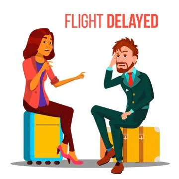Flight Delayed, Cancelled Cartoon Poster Template Illustrazione stock