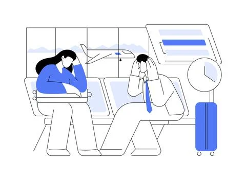 Flight delayed isolated cartoon vector illustrations. Illustrazione stock