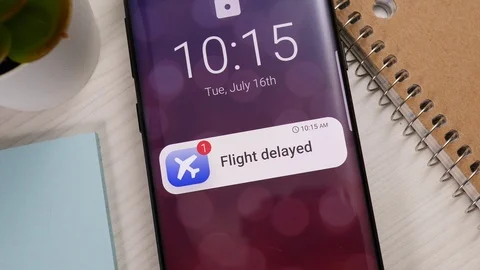 Flight Delayed Notification on a Smartphone Screen Stock Footage 122014491