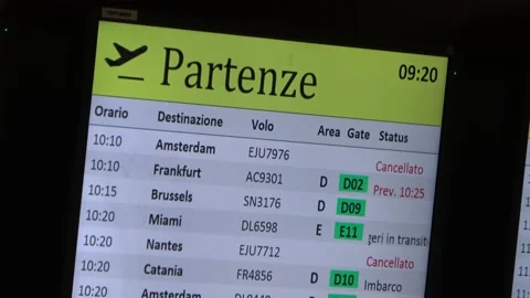 Flight Departure Screen Inside The FCO Fiumicino Airport In Rome, Italy Stock Footage 154968041