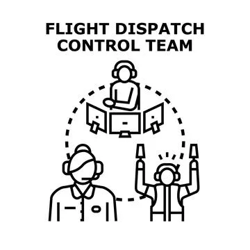 Flight dispatch control team managing airline operations Stock Illustration