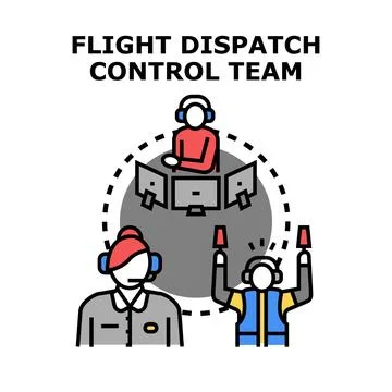 Flight dispatch control team managing airline operations 스톡 일러스트