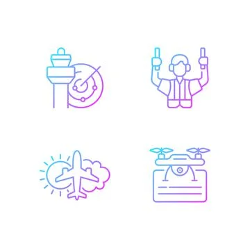 Flight dispatch gradient linear vector icons set Ilustración de archivo
