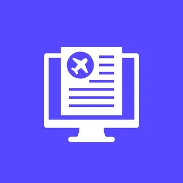Flight documents online icon with computer Stock Illustration
