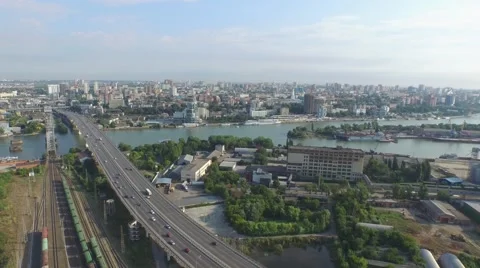 Flight down over bridge in Rostov-on-Don Stock-Footage 56929946