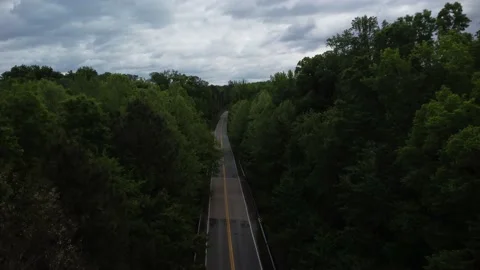 Flight down Virginia county road just below tree tops Stock Footage 240021245