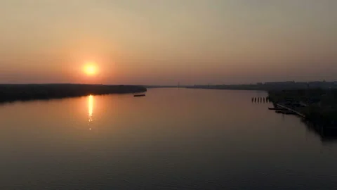 Flight on the drone above the river. sunset. Stock Footage 107591776