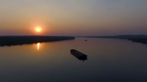 Flight on the drone above the river. sunset. Stock Footage 107591894