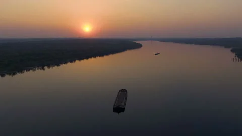 Flight on the drone above the river. sunset. Stock Footage 107591975