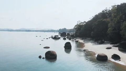 Flight drone along Wild beach, Langkawi, Malaysia Stock Footage 106809298