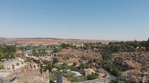 Flight of the drone to the Castle of San Servando, Toledo, Spain. Video stock 116613921