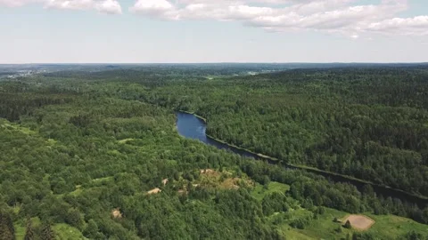 Flight of the drone forward over the mountain towards forest and river Vidéo 161824569