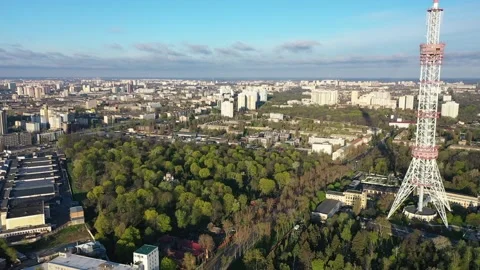 Flight on a drone from left to right near the TV tower Stock Footage 165078096
