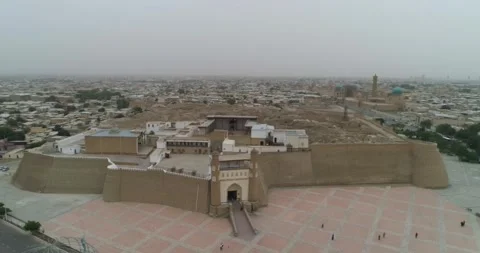 The flight of the drone over the famous old ancient Ark fortress in Bukhara at Stock Footage 254779664