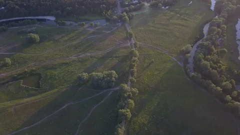 Flight of the drone over the fields and rivers 動画素材 76999915