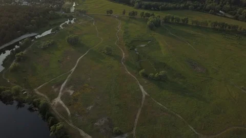 Flight of the drone over the fields and rivers Stock Footage 76999962