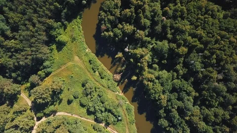 Flight on the drone over the forest and small river 库存影片 105274879