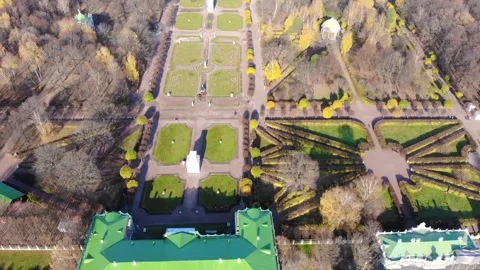 Flight of the drone over the manor and the park in autumn time Stock Footage 256232652