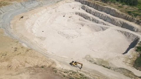 The flight of the drone over a quarry of sand and white stone Stock Footage 155598285