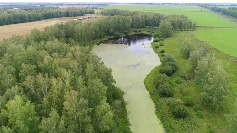 The flight of the drone over the river. beautiful little island. Video stock 79165765