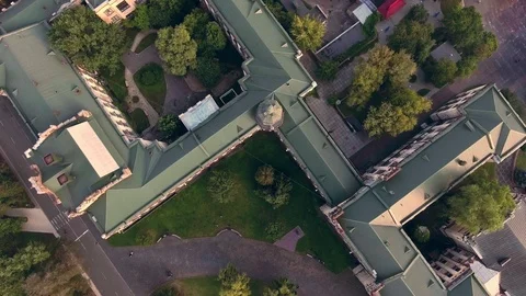 Flight of the drone over the roofs of the old city Stock Footage 91032552