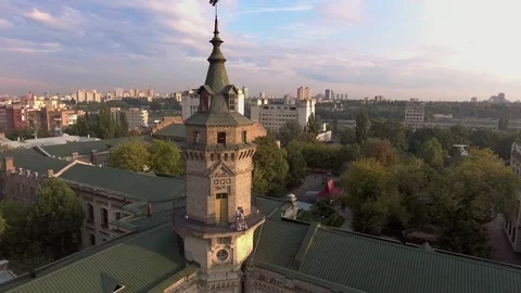 Flight of the drone over the roofs of the old city Stock Footage 91697650