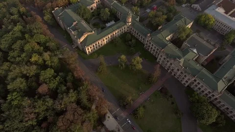 Flight of the drone over the roofs of the old city Stock Footage 91698039