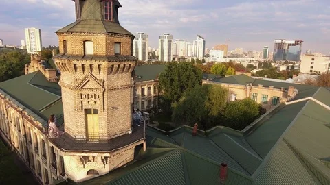 Flight of the drone over the roofs of the old city Stock Footage 91698267