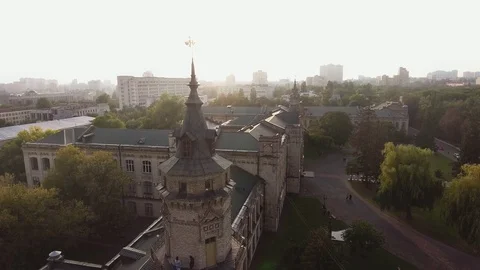 Flight of the drone over the roofs of the old city Stock Footage 91748243