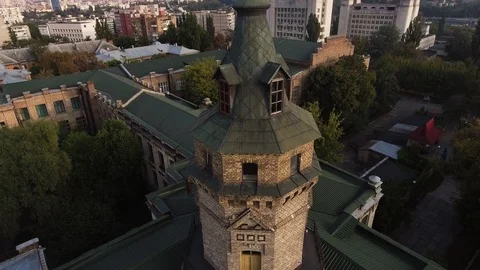 Flight of the drone over the roofs of the old city Stock Footage 91748473