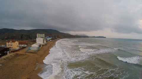 Flight of the drone over the shoreline defaced by the coastline Stock Footage 86565497