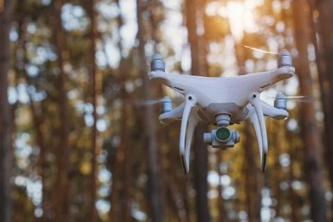 In-flight drone quadrocopter with digital camera Stock Photos