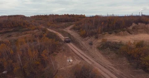 Flight to drone on sand quarry Stock Footage 71281561