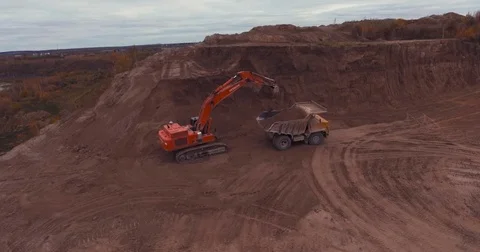 Flight to drone on sand quarry Stock Footage 71282037