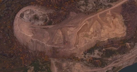 Flight to drone on sand quarry with heavy machinery Video stock 71282537