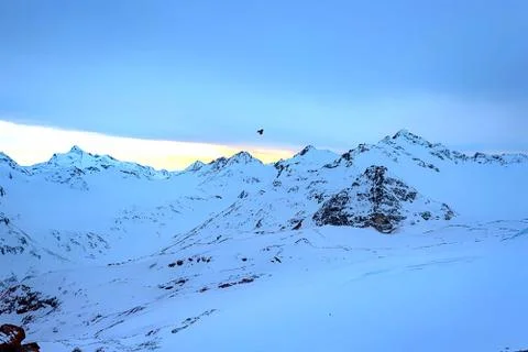 The flight of eagles over the peaks. Mountains and clouds in Kabardino-Balkar Stock Photos