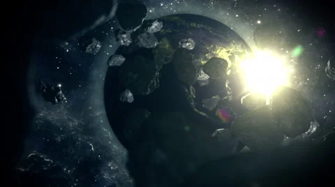 Flight to the Earth through the asteroids Stock Footage 42213997