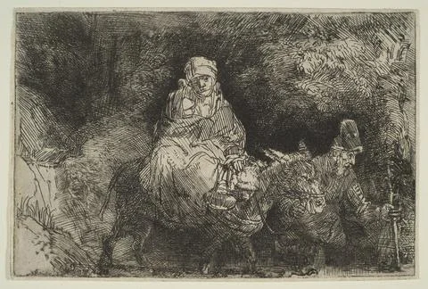 The Flight into Egypt: Crossing a Brook 1654 Rembrandt (Rembrandt van Rijn).. Illustrazione stock