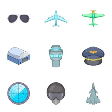 Flight elements icons set, cartoon style イラスト素材