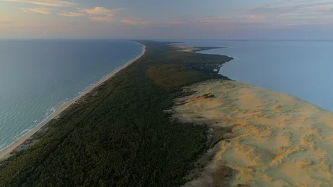 Flight epic Curonian spit sand strip dune Russia Zelenogradsk landscape unique Stock Footage 127701543