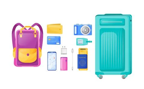 Flight essentials flat color vector objects set Illustrazione stock