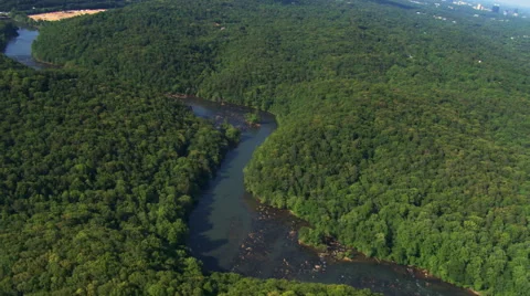 Flight following Chattahoochee River near Atlanta, Georgia. Shot in 2007. Stock Footage 59334539