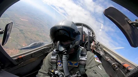 In-flight footage of pilot flying T-38 Talon with T-38 Talon on tail Stock Footage 108312502