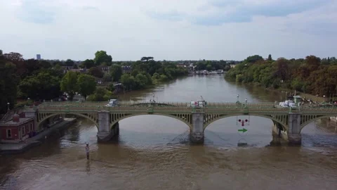 Flight footage of river Thames and Richmond Lock in south west London GB Stock Footage 205033919