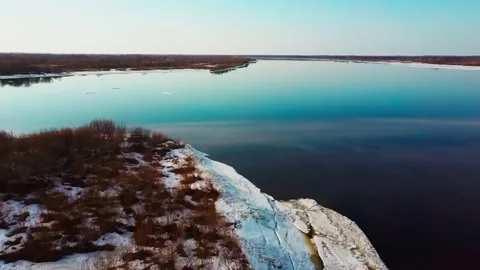 Flight forward: Spring aerial view over river. Stock Footage 152287531