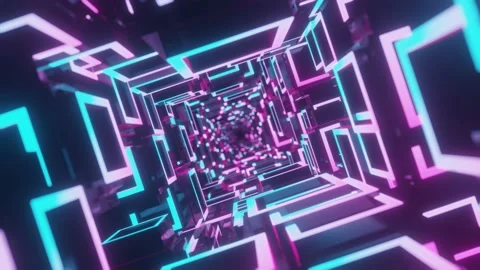 Flight forward through neon tunnel. Abstract Neon Light. Music background. Stock Footage 194012712