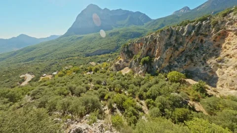 Flight on fpv drone along the cliffs in the forest of Geyikbayırı, Turkey. Stock Footage 234651681
