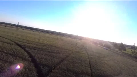 Flight on a fpv drone in a large beautiful field Stock Footage 208663183
