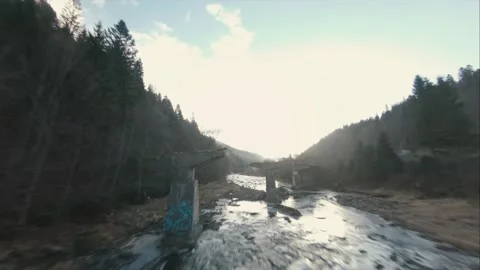 Flight FPV drone over a mountain river in the Korpatski mountains Stock Footage 167428786